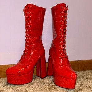 Azalea Wang Red platform boots